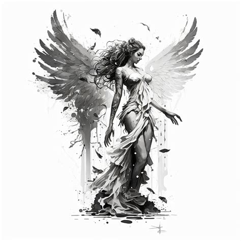 Angel Tattoo Design White Background PNG File Download High Resolution ...