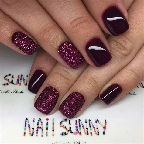 Pretty Burgundy Glitter Nails | Burgundy nails, Maroon nails, Cute nails for fall