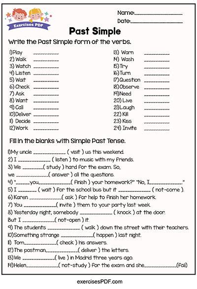 Past Simple Exercises PDF - Free Printables