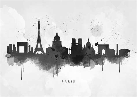 Paris Skyline, Black & White Art, Watercolour Abstract Art Print, Poster, Art Prints ...