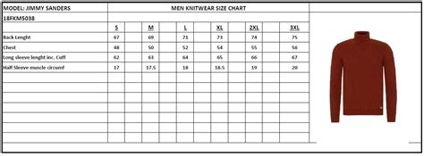 Jimmy Sanders Size Guide