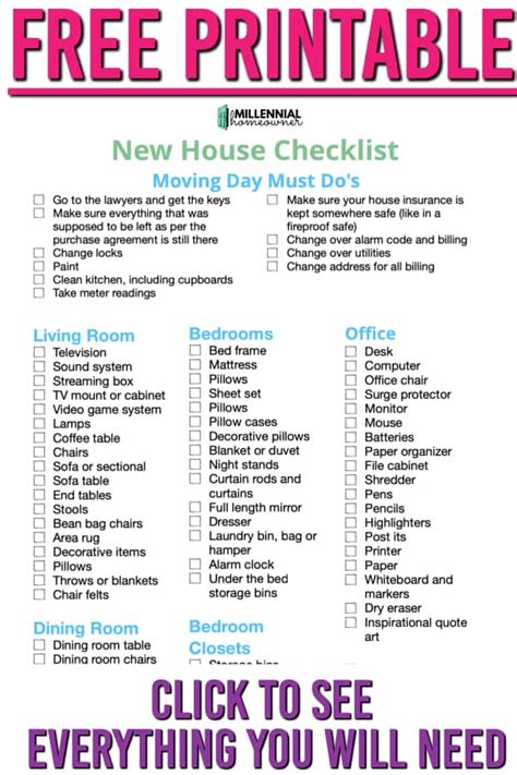 free printable new house checklist - Millennial Homeowner