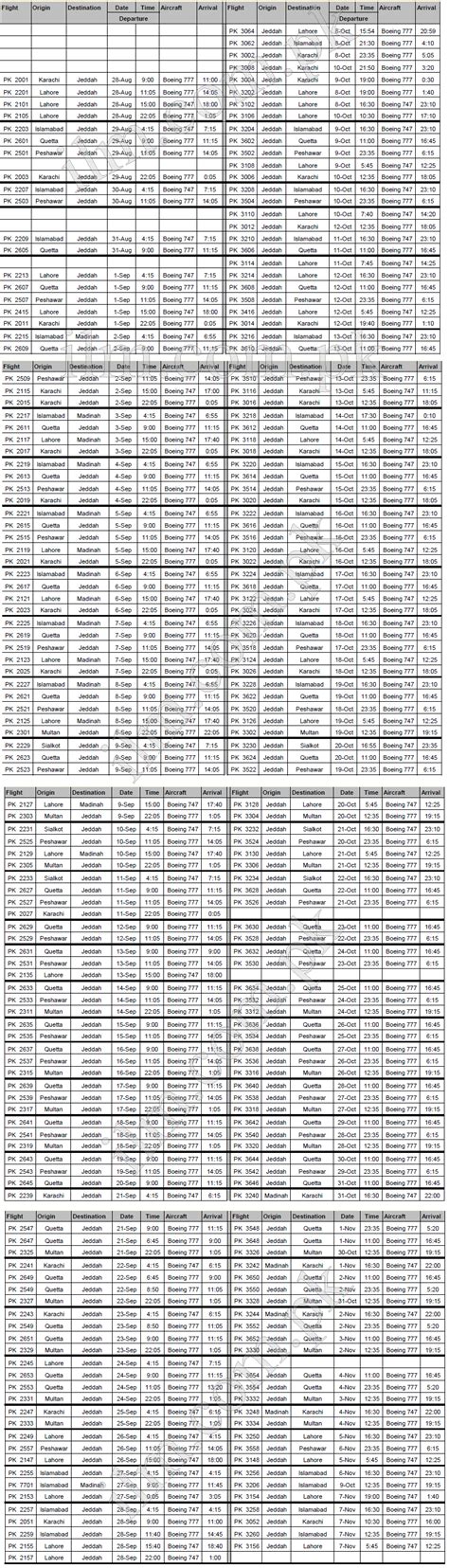 PIA Hajj Flight Schedule 2015 From Lahore Karachi Peshawar Faisalabad