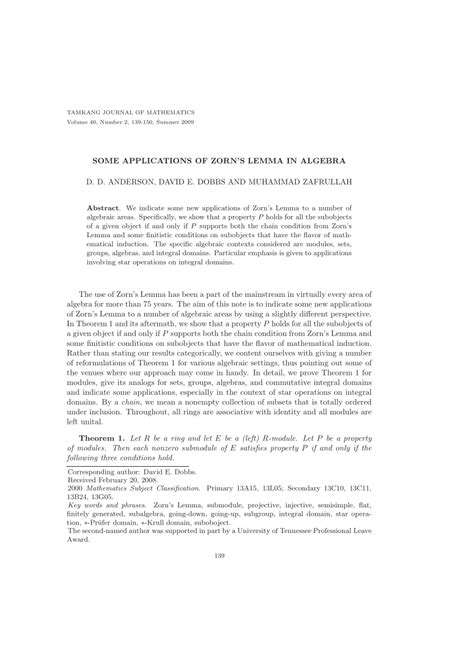 (PDF) Some applications of Zorn's Lemma in Algebra