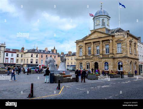 Miniature versions of The Kelpies by sculptor Andy Scott on display in The Square, Kelso ...