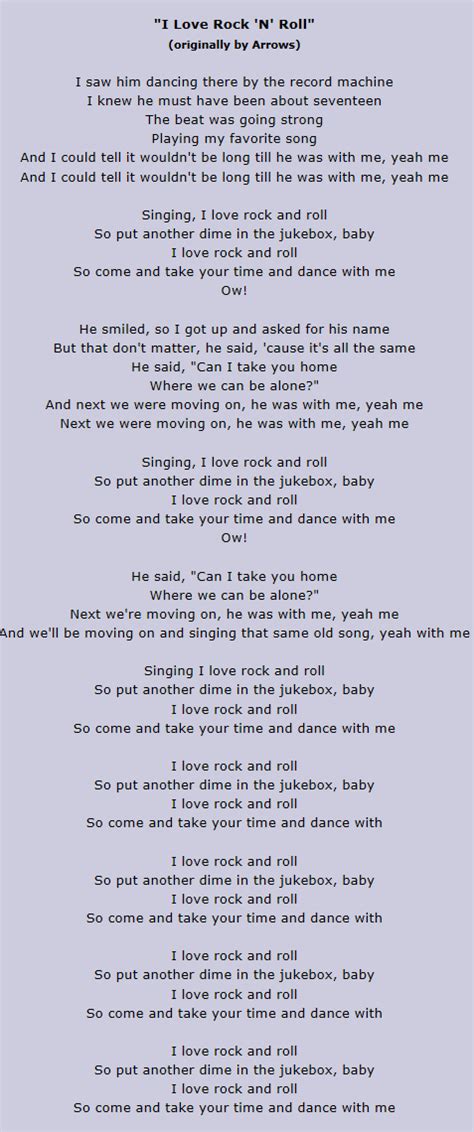 I Love Rock 'N' Roll | Joan Jett | Magazine lyrics, Rock n roll, Love songs