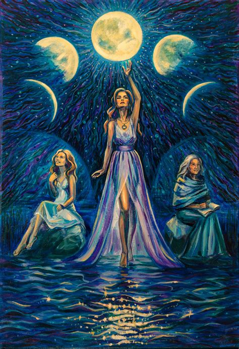 The Three Faces Of The Moon Goddess, Painting by Elena Averina | Artmajeur