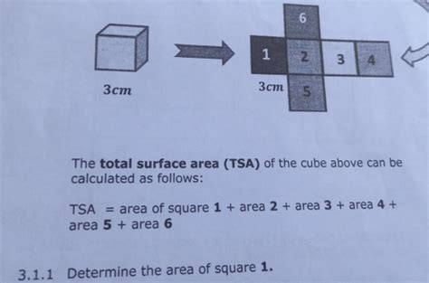 Solved: 3cm The total surface area (TSA) of the cube above can be calculated as follows: TSA ...