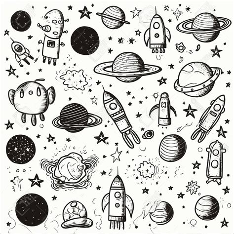 Premium AI Image | a black and white drawing of a space ship and planets