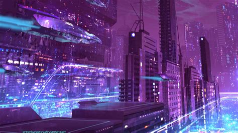 Download Futuristic Violet Aesthetic City Wallpaper | Wallpapers.com