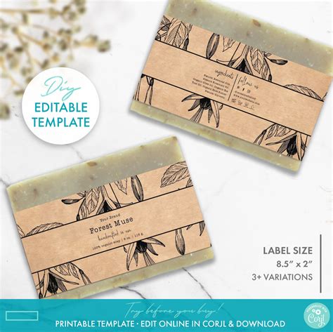 Fully Editable Botanical Bar Soap Label Template Printable Floral Soap ...