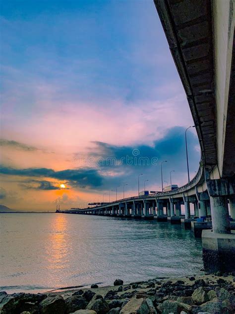 Penang Bridge View From The Shore Stock Image - Image of night, architecture: 93728475