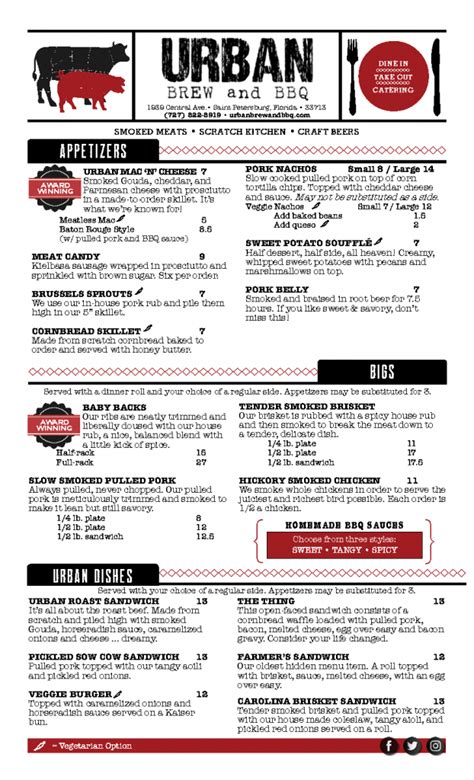 Menu | URBAN Brew & BBQ | St. Petersburg, Florida