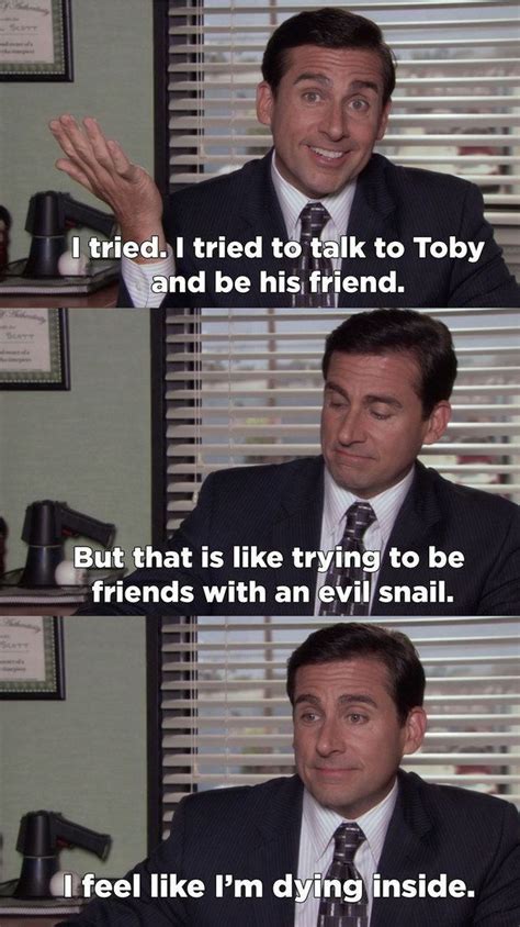 Toby is an evil snail ...and the Scranton stangler | The office show, Office jokes, Office quotes