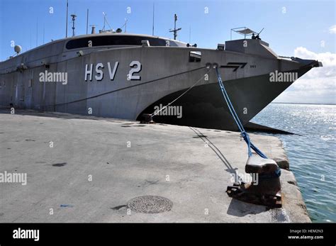 High Speed Vessel (HSV 2) Swift is moored at the Port Cap-Haitien pier in Haiti. Swift is ...