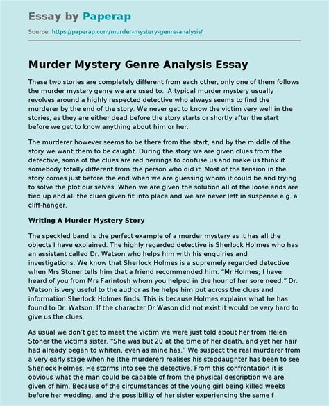 Murder Mystery Genre Analysis Free Essay Example