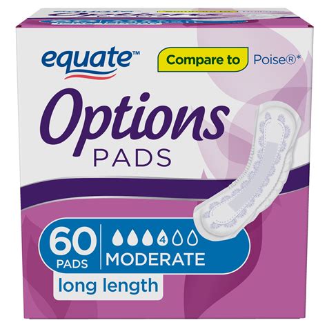 Equate Options Incontinence Pads for Women, Moderate, Long, 60 Count ...