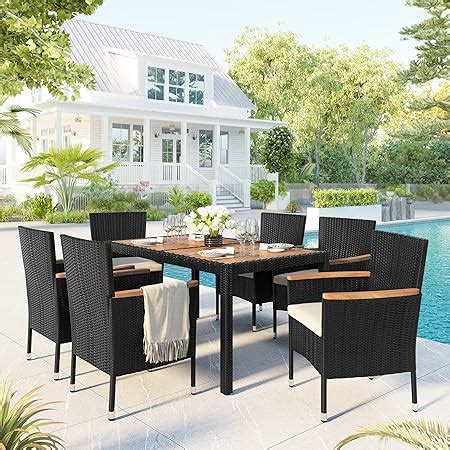 Amazon.com: Merax 7 PC Patio Dining Table Set, Rattan Wicker Patio Bar Chairs Dining Table Set ...