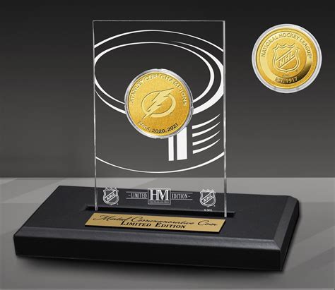 Tampa Bay Lightning 3-Time Stanley Cup Champions Gold Coin in Acrylic