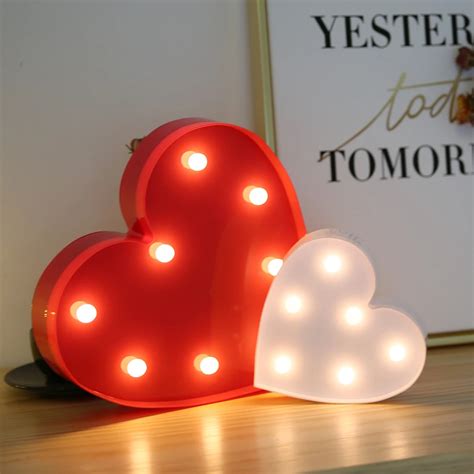 Romantic Heart LED Night Light Bedroom Home Decor Cute Wall Lamp for Boys Girls Kids Couples ...