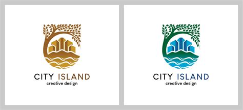 Beach city or island city building logo design with creative concept ...