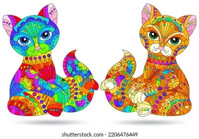 Set Stained Glass Elements Rainbow Cats Stock Vector (Royalty Free ...