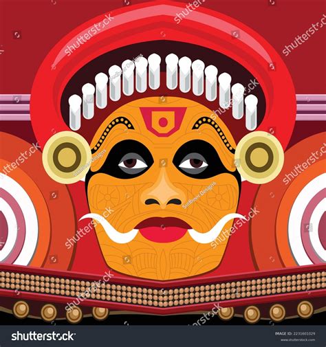 Kerala Traditional Artform Theyyam Face Illustration Stock Vector ...