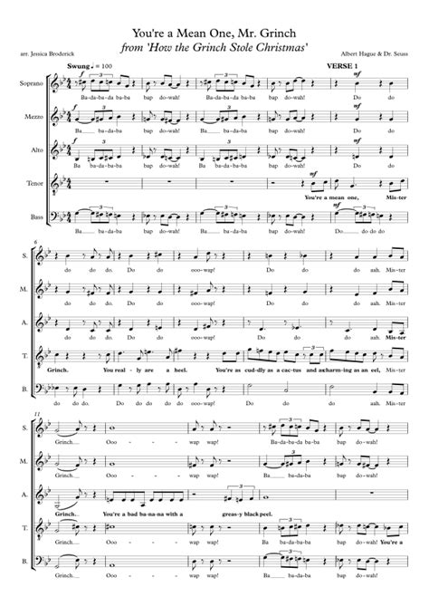 You're A Mean One, Mr. Grinch (arr. Jessica Broderick) by Albert Hague Sheet Music for Choir at ...