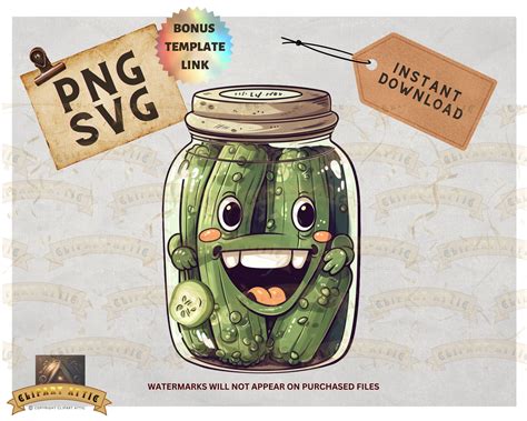 Cucumber Dill Pickle Jar PNG, Food Clipart, Funny Digital Download ...