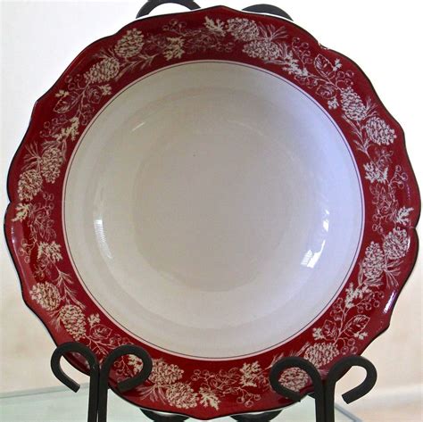 222 FIFTH ANDOVER ROUND SERVING BOWL10 INCH NEW FLORAL RED CREAM GREY #222FIFTH (With images ...