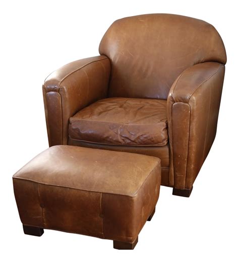 Vintage Brown Leather Club Chair & Ottoman | Chairish