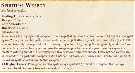 Spiritual Weapon 5e (5th edition) for D&D - Dnd Spells