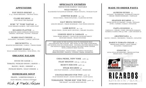 Ricardo's Kitchen + Bar menu in Lacey, Washington, USA