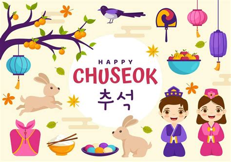 Happy Chuseok Day Vector Illustration of Korean Thanksgiving Event with kids Wearing Hanbok on ...