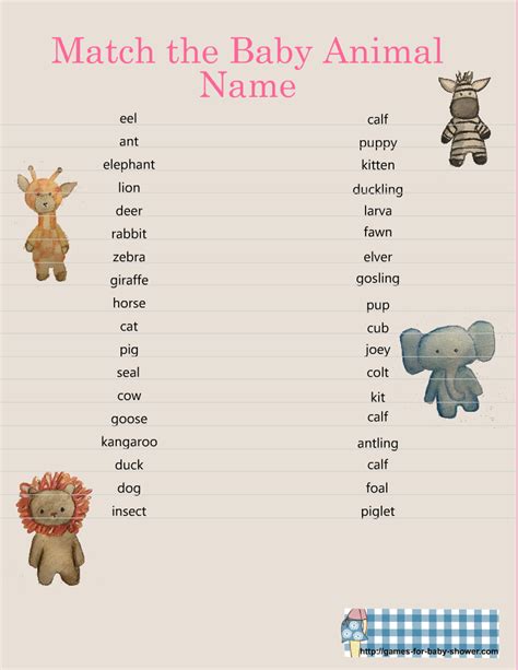 Free printable baby shower games baby animals match - zikheritage