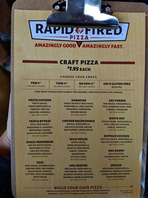 Menu at Rapid Fired Pizza pizzeria, Spartanburg, -F John B White Sr Blvd