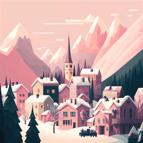 Premium AI Image | A snowy village with a church in the background.