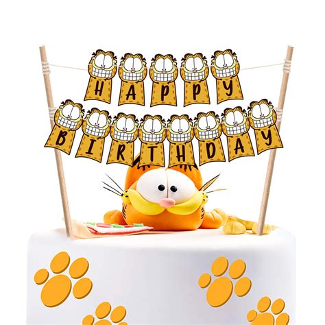 Buy LILIPARTY Garfield Happy Birthday Cake Bunting Toppers Garfield ...