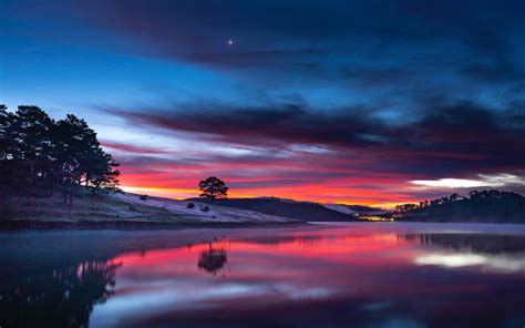 sunset clouds reflection in lake 8k MacBook Pro Wallpaper Download | AllMacWallpaper