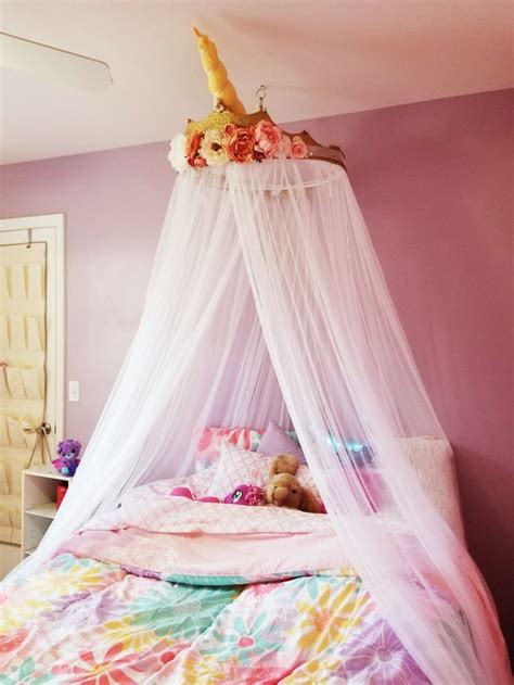 Bed canopy from Bed Bath and Beyond. Unicorn crown crafted as addition ...