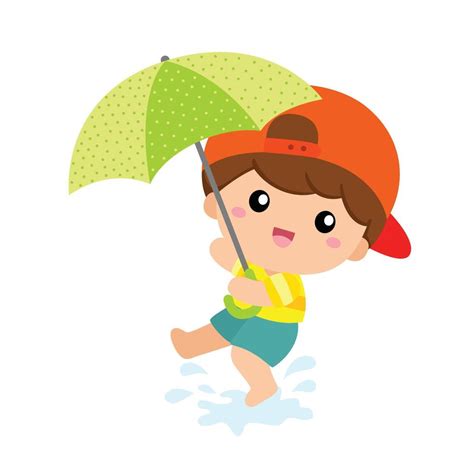 Cute Kids Playing at Rainy Day Illustration Vector Clipart 15694419 Vector Art at Vecteezy