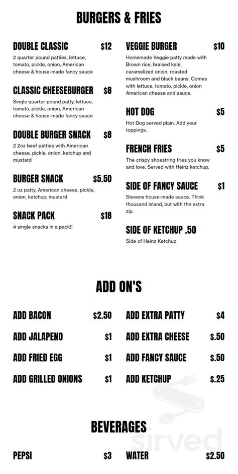 BURGER STEVENS menu in Portland, Oregon, USA