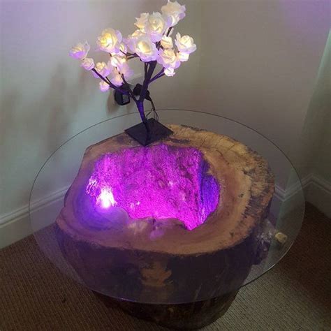 Rustic Glass Top Coffee/end Table With Hollow Stump and Colour - Etsy UK | Painted coffee tables ...