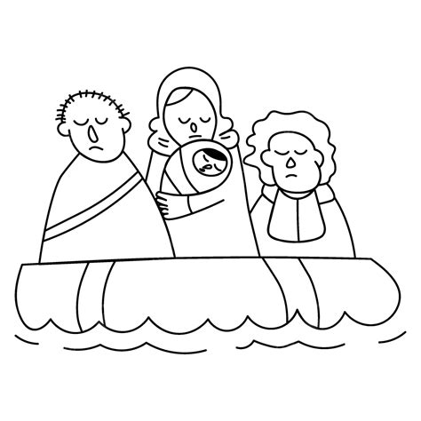 Refugee Family On Flood Doodle Vector, Family Drawing, Doodle Drawing ...