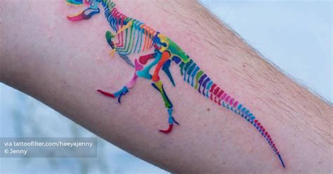 T-Rex skeleton tattoo located on the inner forearm,