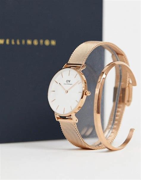 Daniel Wellington Classic Melrose mesh watch and bracelet gift set in ...