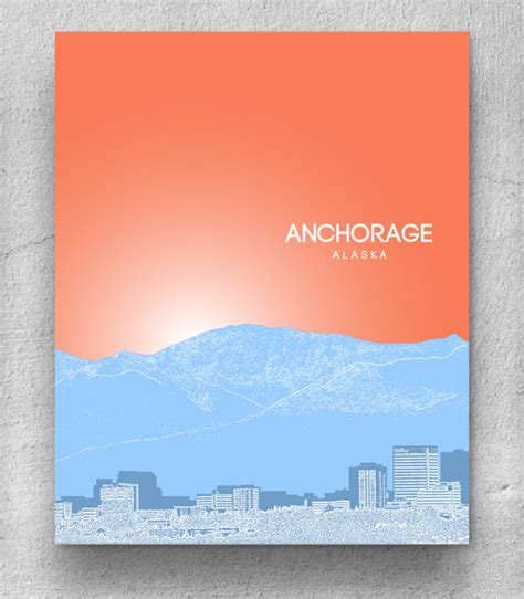 Anchorage Alaska Skyline / Home Office Nursery Skyline Art / - Etsy