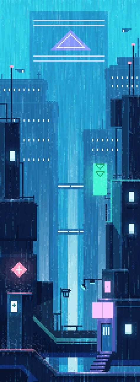 City Rain by Evan Munro Rain Animation, Pixel Animation, Pixel Art Background, City Background ...