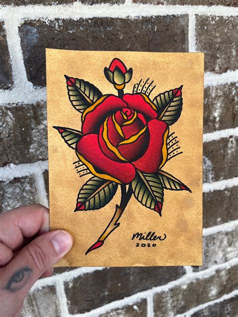 Traditional Rose Tattoo Flash Print - Etsy