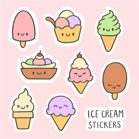 Premium Vector | Cute icecream sticker hand drawn cartoon collection